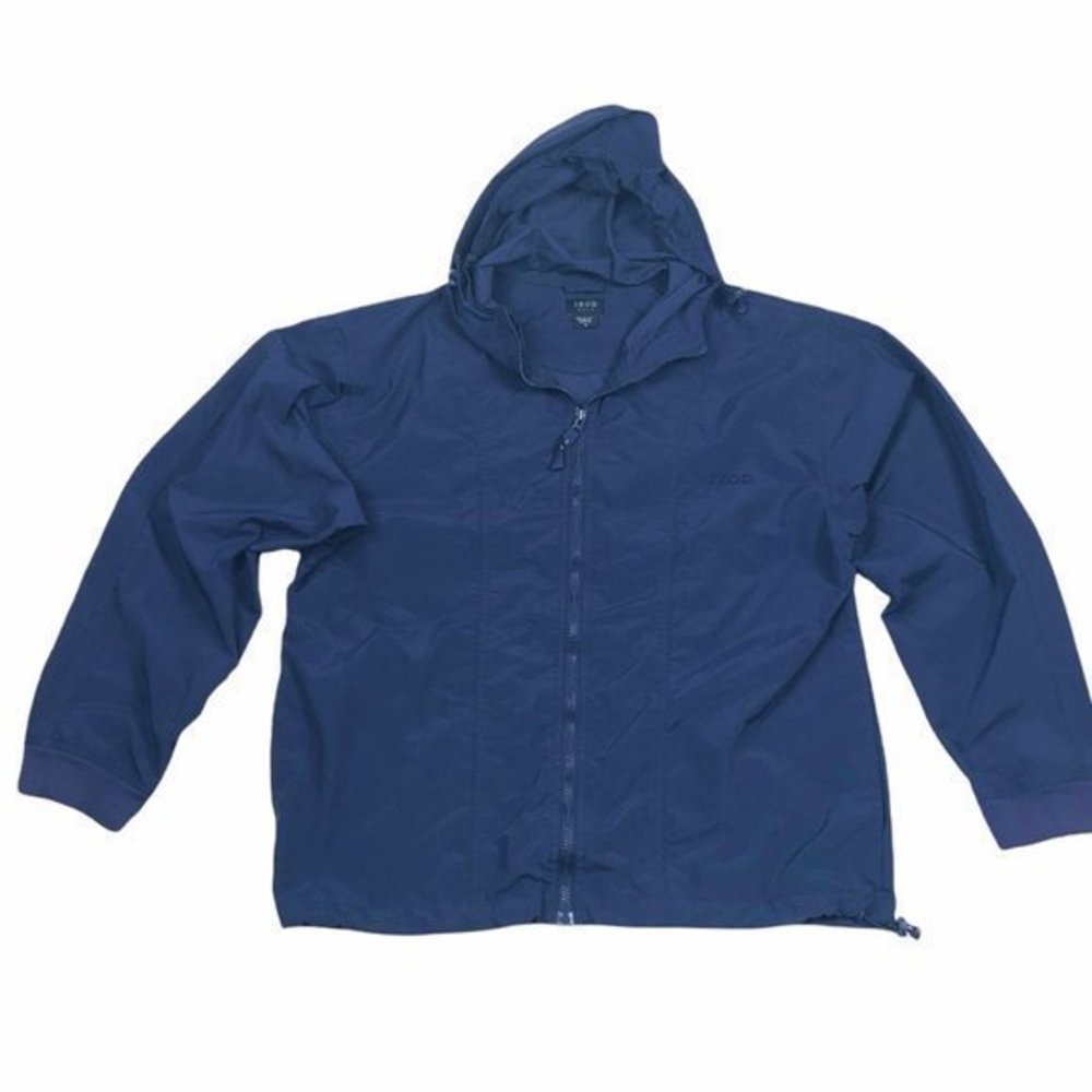 Izod Golf Mens Full Zip Hooded Windbreaker Jacket Blue Size M